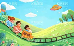 小火车  - 源文件下载【酷图网】卡通,蓝绿色,小火车,手绘,插画