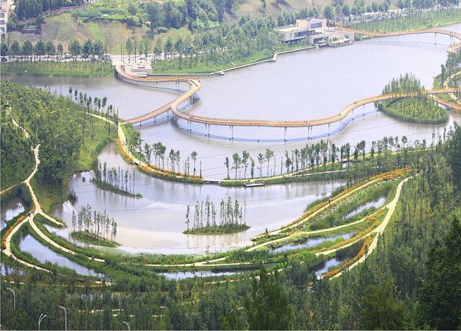 贵州六盘水明湖湿地公园景观鸟瞰图