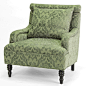 美式乡村绿色古典提花布艺沙发椅带靠包大堂大厅单人深坐休闲椅子 原创 设计 新款 2013