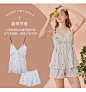 歌瑞尔时尚印花性感吊带睡衣女士甜美可爱家居服两件套装20004HS-tmall.com天猫