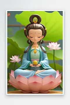 AI电脑奶茶潮流神话佛祖观音IP形象插画