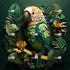 绿叶鹦鹉杂志封面，素描风格，纸雕