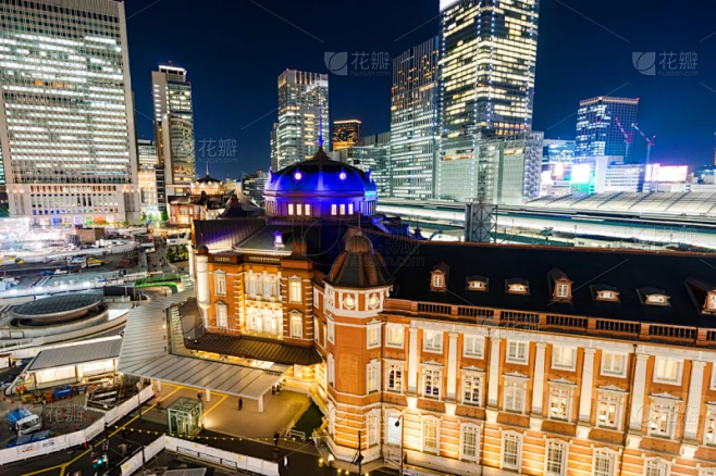 夜晚,东京,全景,城市天际线,日本,东京站,航拍视角,现代,深蓝,天空素材-花瓣网