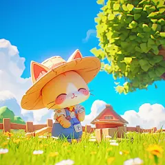 可爱的3D猫在农场里干活劳动节海报