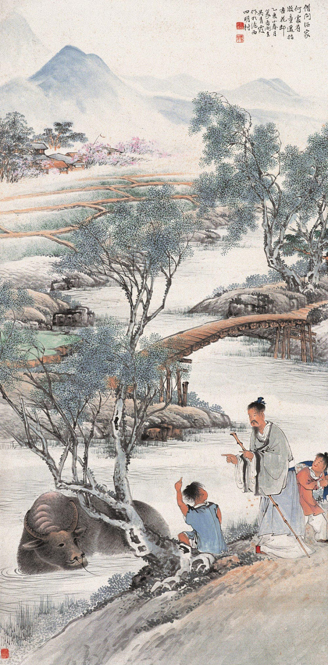 清明时节雨纷纷，路上行人欲断魂。借问酒家何处有？牧童遥指杏花村。（唐·杜牧《清明》） 【图：吴青霞】