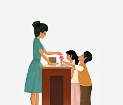 手绘教师节插画高清素材 女人 学生 孩子 手绘 教师节 礼物 老师 课桌 免抠png 设计图片 免费下载