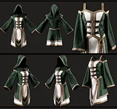 西方 欧洲中世纪 女士服饰 法师术士学者服装 兜帽 帽子 连衣帽 袍子 长袍-花瓣网