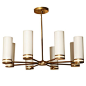 Italian Brass Chandelier w/ White Frosted Cylindrical Glass: 