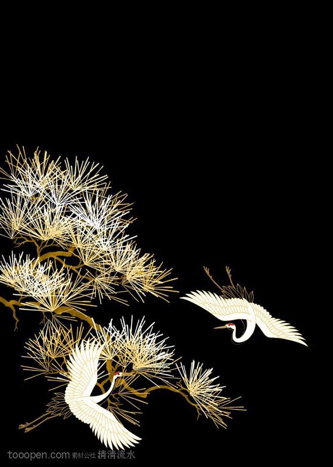 日式花纹-松树仙鹤底纹设计图片