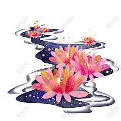 寒衣节中秋 中秋节手绘中元节荷花灯素材