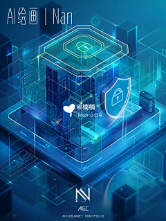 蓝色网络安全概念插画｜AI绘画 - 小红书