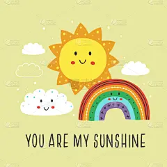 可爱的,云,彩虹,日光,贺卡,天气,装饰物,儿童,天空