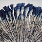 LEVELS OF ABSORPTION, 2004 by LAURA MAYOTTE36”w x 20 1/2”h x 16”dHandmade flax paper, handspun and dyed linen yarn, indigo dye.: