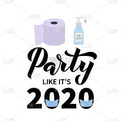 派对喜欢itâs 2020书法手写纸，口罩和洗手液。新冠肺炎检疫搞笑排版海报。矢量模板的旗帜，贴
