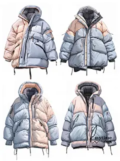 羽绒服款式图ai服装设计｜由midjourney生成