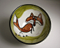 Pottery Bowl Ceramic Clay Earthenware Brown Fox on Olive Green / Clay Lick Creek Pottery