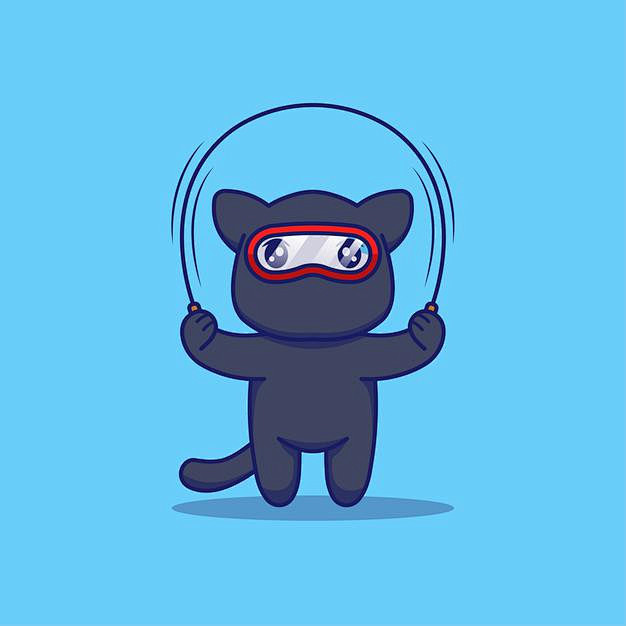 可爱的忍者猫玩跳绳插画矢量图素材