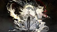Anime 5120x2880 Wuthering Waves Zani (Wuthering Waves) upscaled demon horns white hair white blouse short hair video game girls black pants necktie demon tail whole body black gloves parted lips hair between eyes gloves rolled sleeves standing simple back