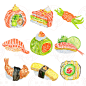 美食 寿司 和风 日本 水彩手绘插画 好吃的 天妇罗