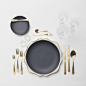 Casadeperrin- Anna Weatherly Chargers and Heath Ceramics and Chateau flatware in Gold.: