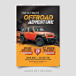 An orange and black jeep advertises off road adventure.