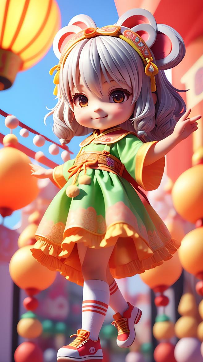 春节逛花街女孩