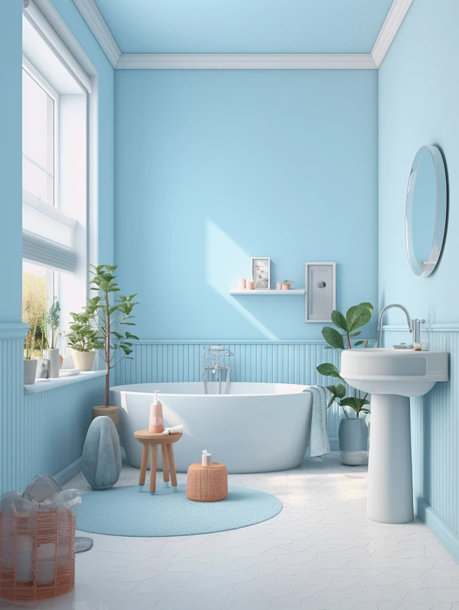 light blue bathroom,2.5D,3D art, C4D, octane rendering, 3D render, ray ...