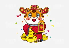 恭喜发财财神虎  - 源文件下载【酷图网】恭喜,发财,财神虎,恭喜发财,财神,老虎,卡通虎,手绘虎,元宝,