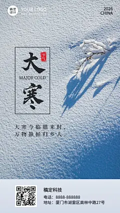大寒节气简约实景祝福手机海报