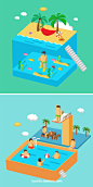 等距等轴夏季海岛旅游2.5矢量AI插图__EPS矢量：