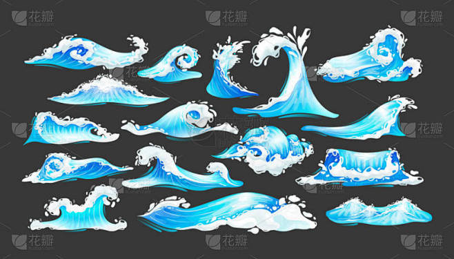 海波集。蓝色海浪、海洋海浪、波纹潮汐、海...