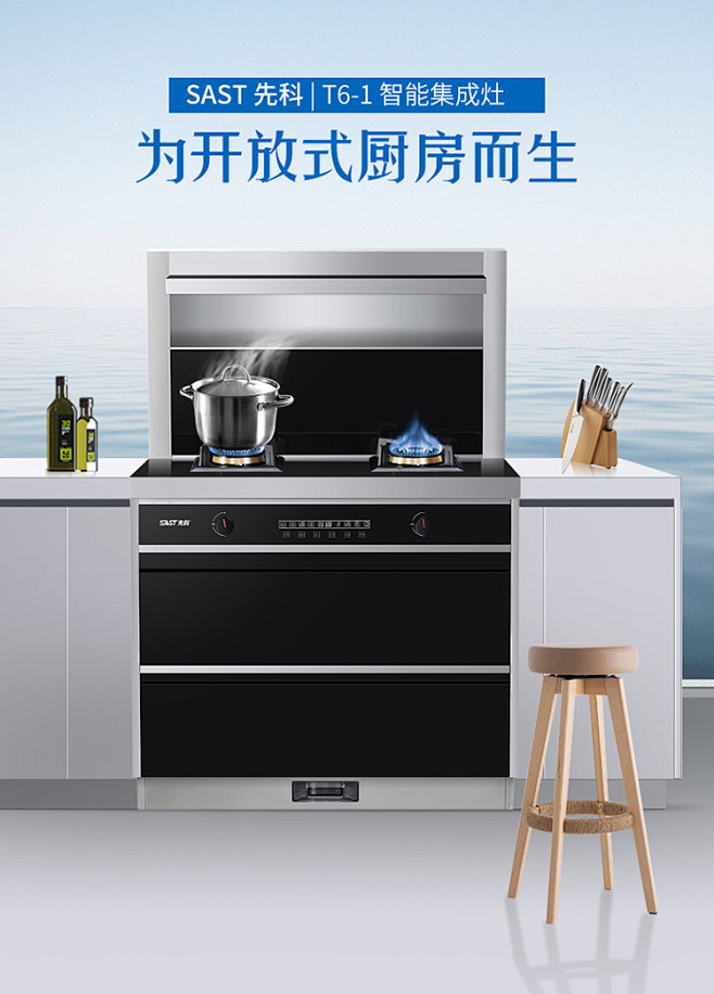 先科sastt6集成灶大吸力双电机自动清洗大容量环保灶一体灶侧吸下排式