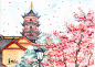 樱花要开了，在南京貌似可以看樱花了。为樱花画的水彩画。鸡鸣寺