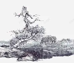 树林png免抠素材_新图网 https://ixintu.com 中国风 屋子 树林 水墨画 装饰