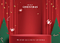 Vector christmas banner with stage product display cylindrical shape and festive decoration for christmas