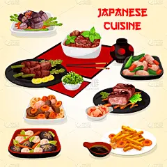 蔬菜,鱼类,肉,盘子,日本食品,牛肉,萝卜,菜单,菠菜,午餐