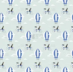 年轻夫妇在热气球上骑自行车。无缝模式。