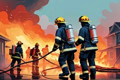 浇水灭火消防员救火背影插画图片