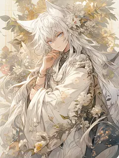 插画人物-月-白发狼少年