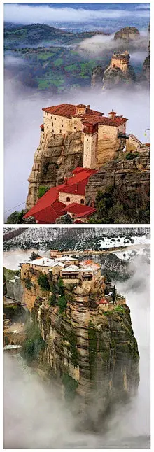 空中之城——希腊Meteora，希腊最美三个地方之一，一片与世隔绝的人间净土，一处令人惊叹的建筑奇观。#摄影#