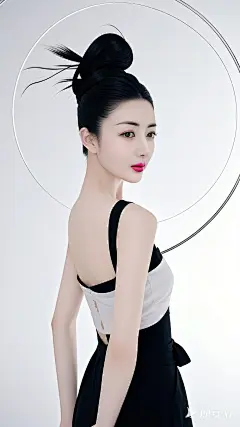 极简主义，水彩画风，纯白色背景，赵飞燕，大半身回眸，骨感细腰，云鬓散乱，黑白色为主，淡彩肤色，一点玫红，高级感，唯美古风，c4d，最佳品质，8K壁纸(30)