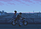 Lovers at dusk - Animated pixel art : pixel art animated piece