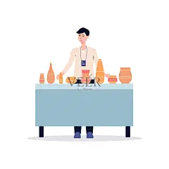 卡通人物在陶艺展览会上出售陶土花瓶和罐子插画图片素材_ID:352637356-Veer图库