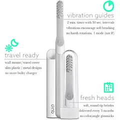 居家旅行必备，简单实用物美价廉的Quip电动牙刷 : 想拥有一口健康的牙齿，就一定要做到每天认真刷牙，保持口腔清洁。而俗语说：“工欲善其事、必先利其器”，挑选一款方便好用的牙刷，绝对可以帮助你改善日常的刷牙习惯。据美国牙医协会（ADA）公布的指引里，主要有四个方面：1. 每天刷牙两次，每次刷两分钟，这个刷牙时长是被临床证实能有效去除牙斑菌的，而使用含氟牙膏可降低龋齿的风险和促进牙齿再矿化；2. 每3~4个月更换新的牙刷/刷头，如果刷毛出现明显的变形或