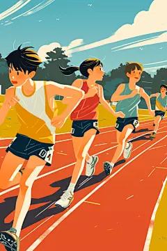 AI数字艺术扁平风校园运动会人物插画