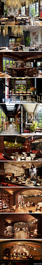 #梦幻餐厅# 酒吧设计新颖独特，风格多变。顶部悬挂绿色酒瓶作为装饰，灯光照射下犹如翡翠一般剔透。http://t.cn/zTxx6Lw