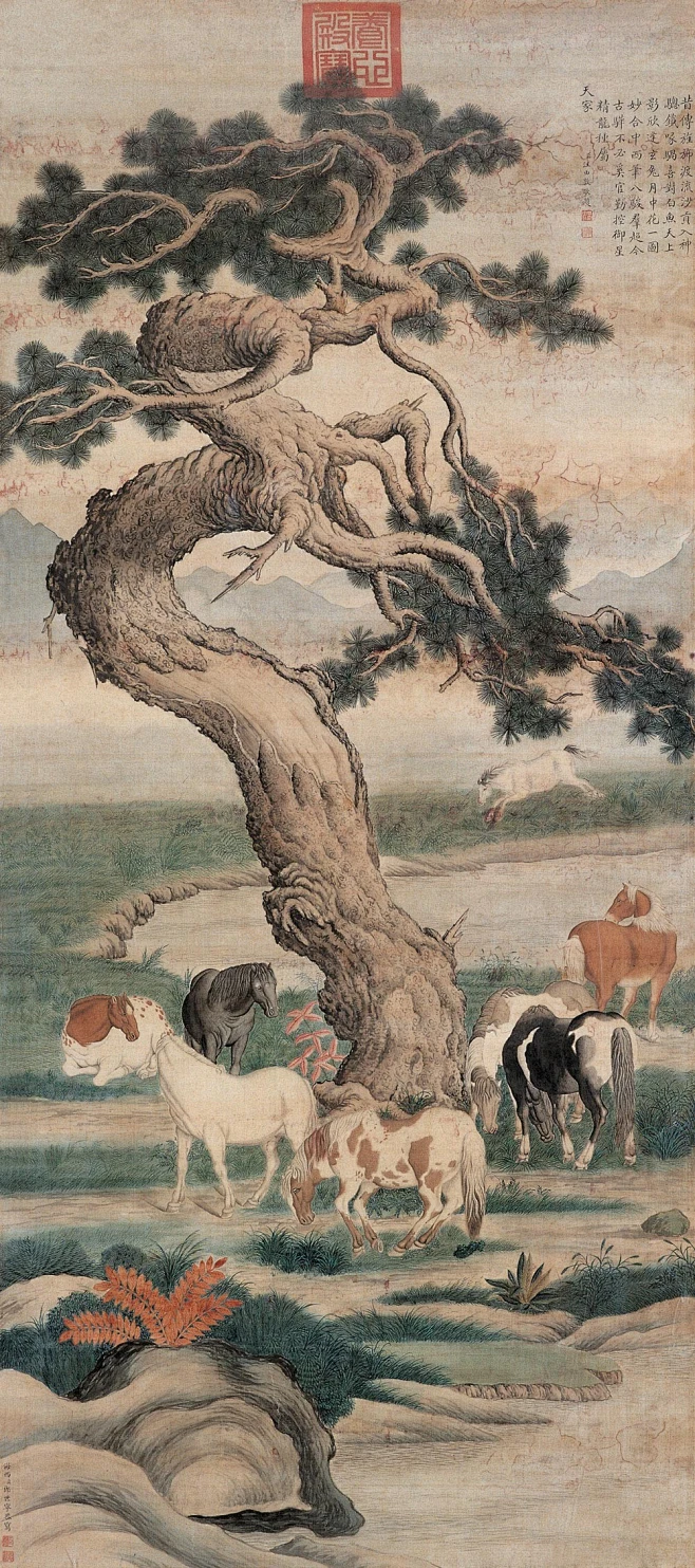 郎世宁《八骏图》图片_传统绘画-油画图片素材-花瓣网