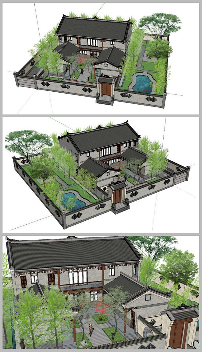 新中式民宿别墅四合院SU模型