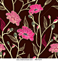 stock vector : Abstract seamless vector dark pattern with pink flowers