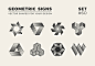 Set of eight minimalistic trendy shapes. Stylish vector logo emblems for Your design. Simple geometric signs collection.